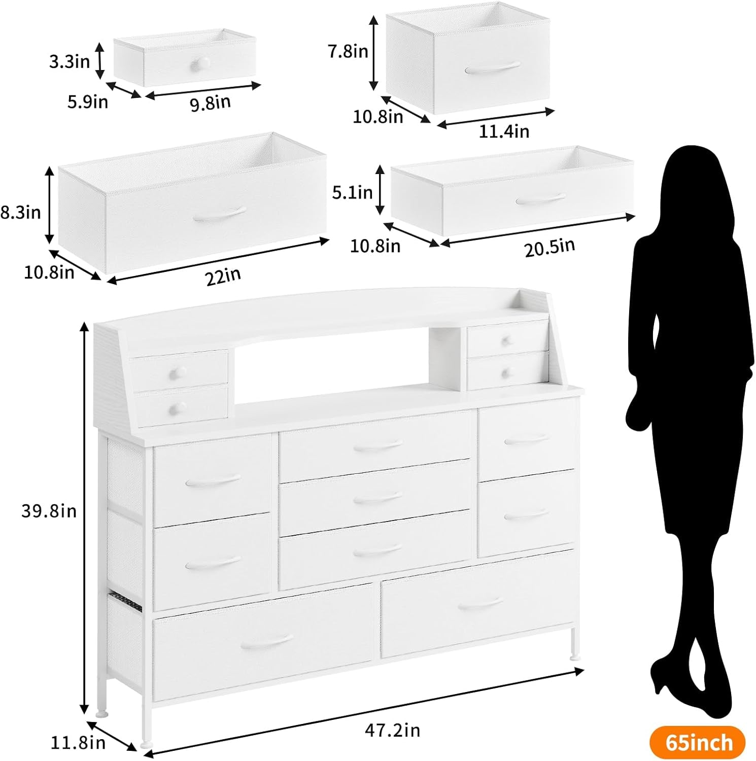 White 13 Drawer Dresser For Bedroom Storage Furniture