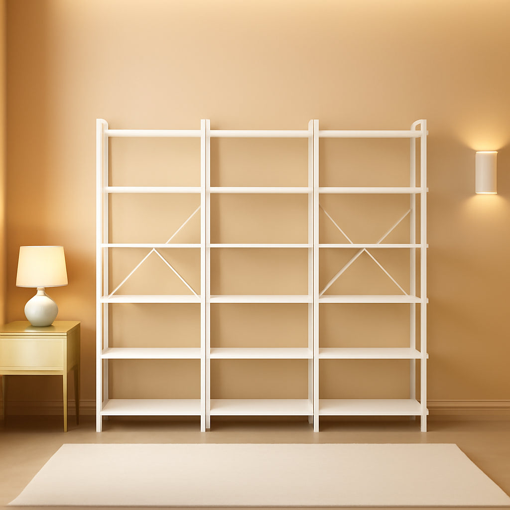 White 14 Shelf Ladder Bookshelf With Adjustable Feet