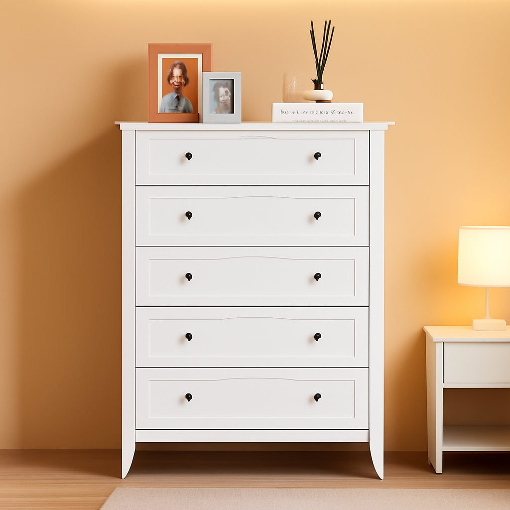 White 42 Inch Tall Dresser With Five Drawers For Bedroom Storage