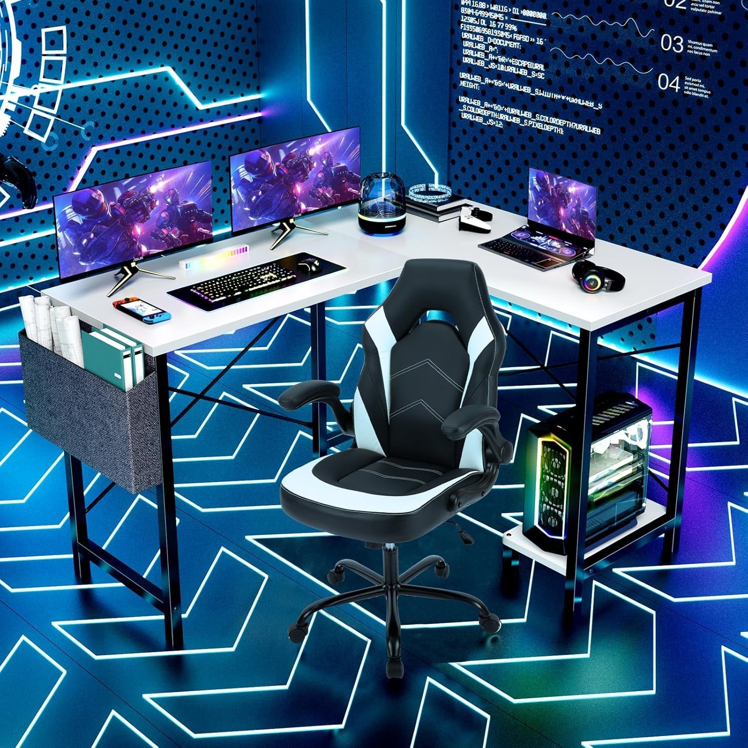 White 50 Inch L Shaped Gaming Desk for Home Office
