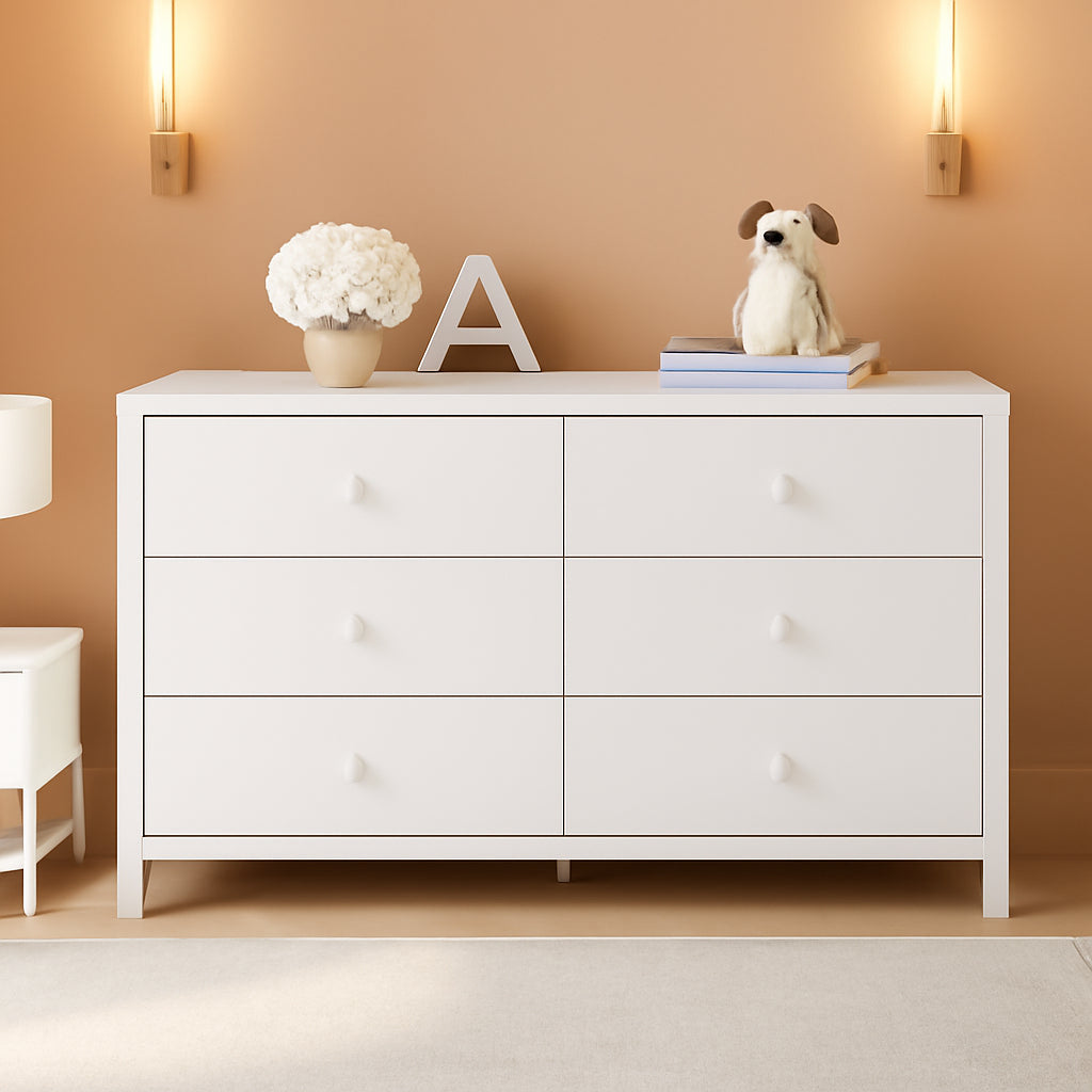White 6 Drawer Double Dresser For Nursery And Kids