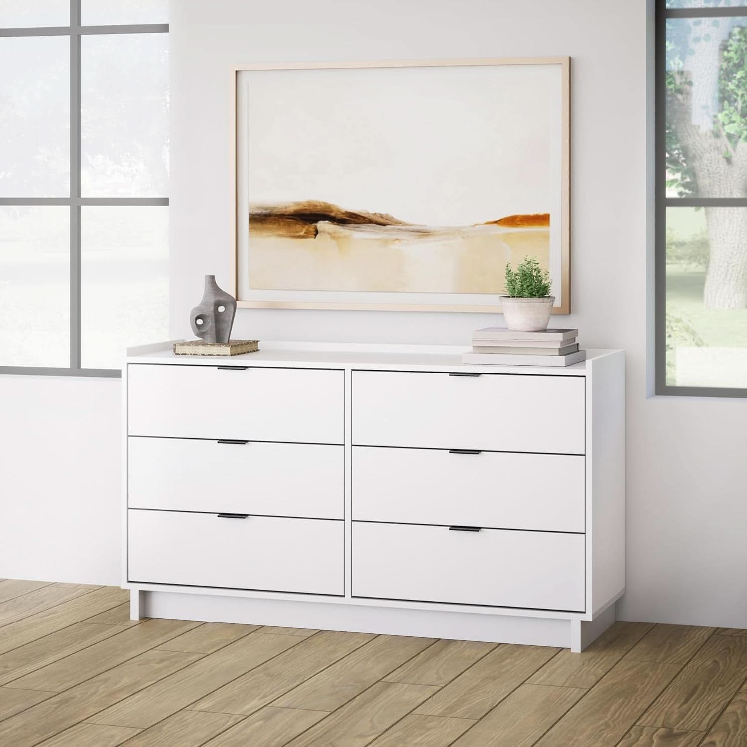 White 6 Drawer Dresser 52W Modern Bedroom Storage Solutions