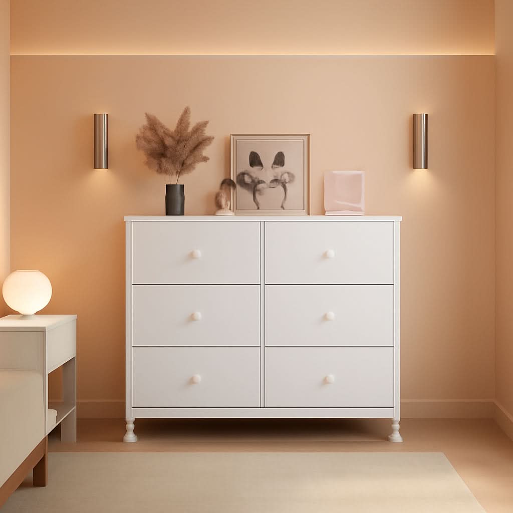 White 6 Drawer Fabric Storage Chest Tower Organizer