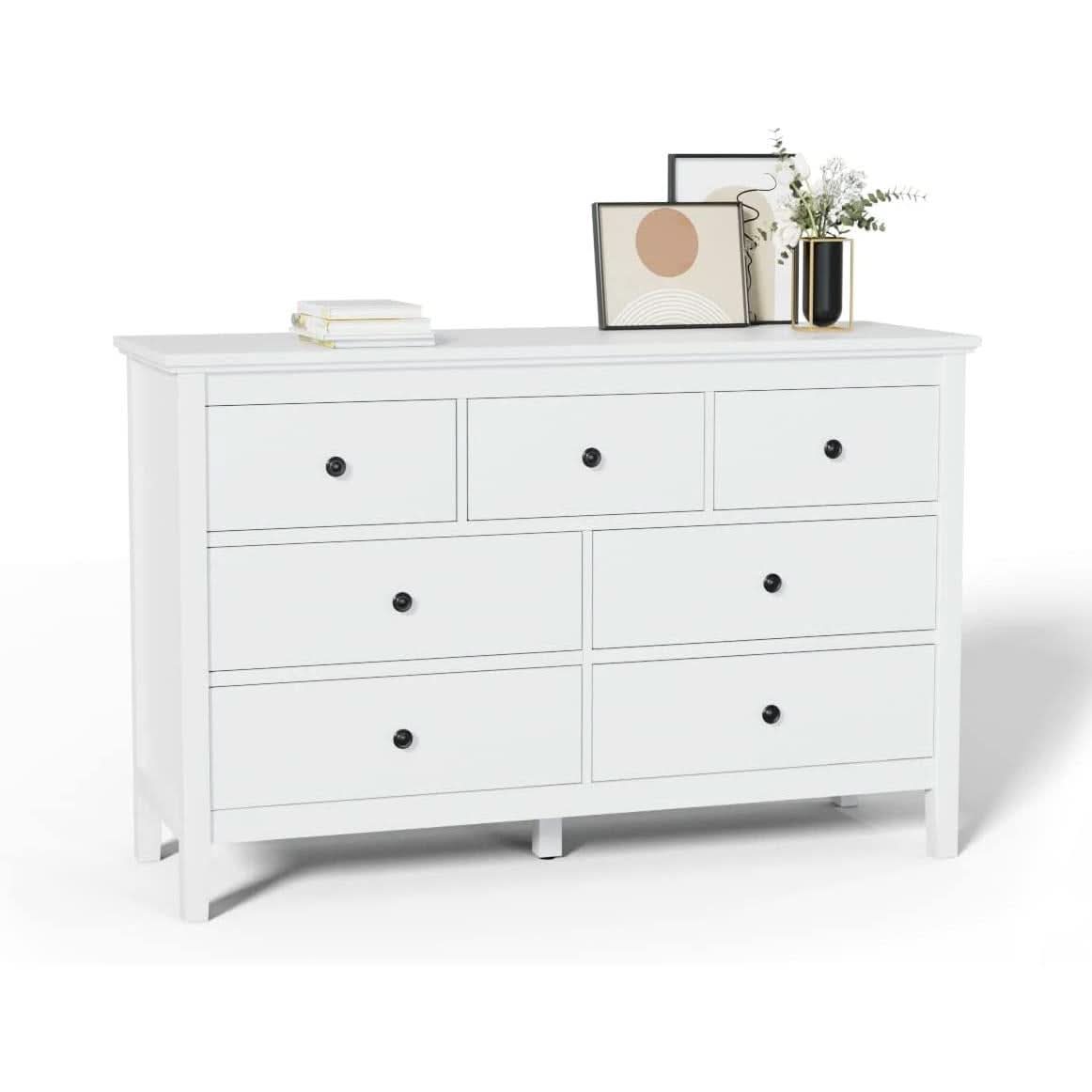 White 7 Drawer Modern Dresser With Solid Wood Legs