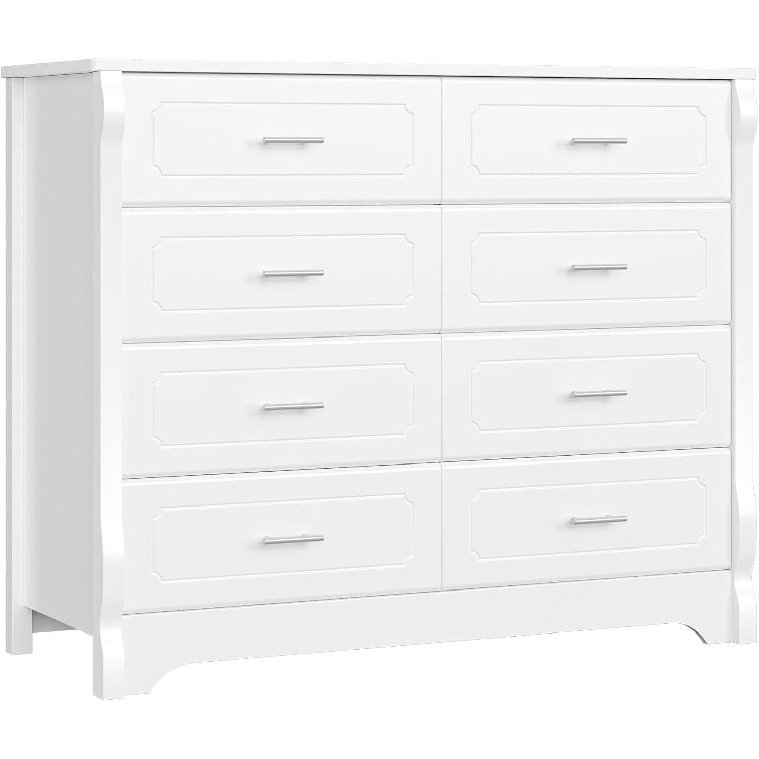 White Dresser With 8 Deep Drawers For Bedroom Or Living Room Storage
