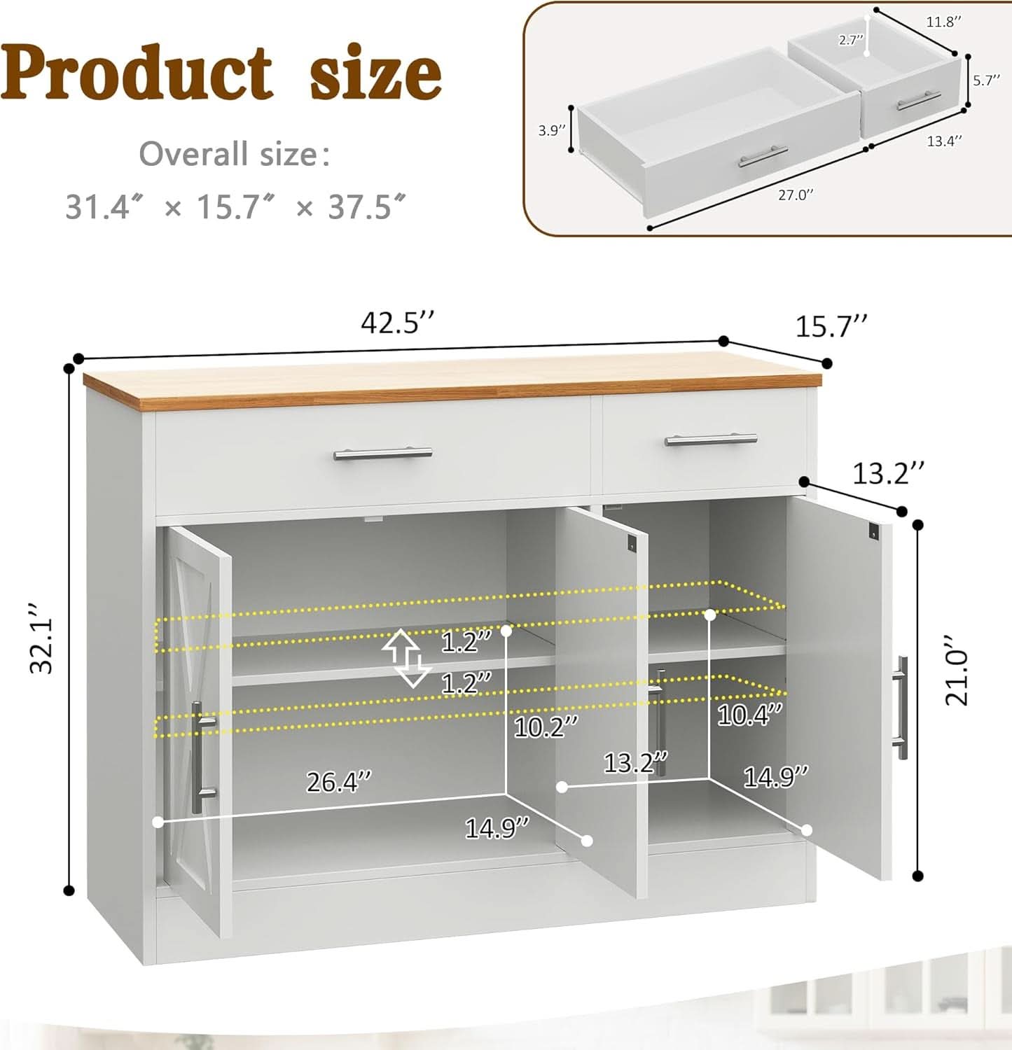 White Farmhouse Sideboard Buffet Cabinet With Drawers