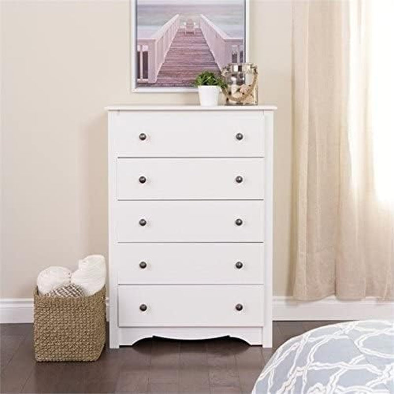 White Five Drawer Bedroom Dresser Chest Modern Storage