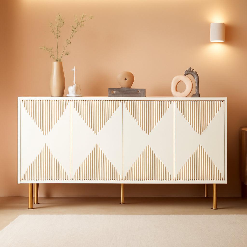 White Four Door Sideboard Cabinet For Dining Room Storage