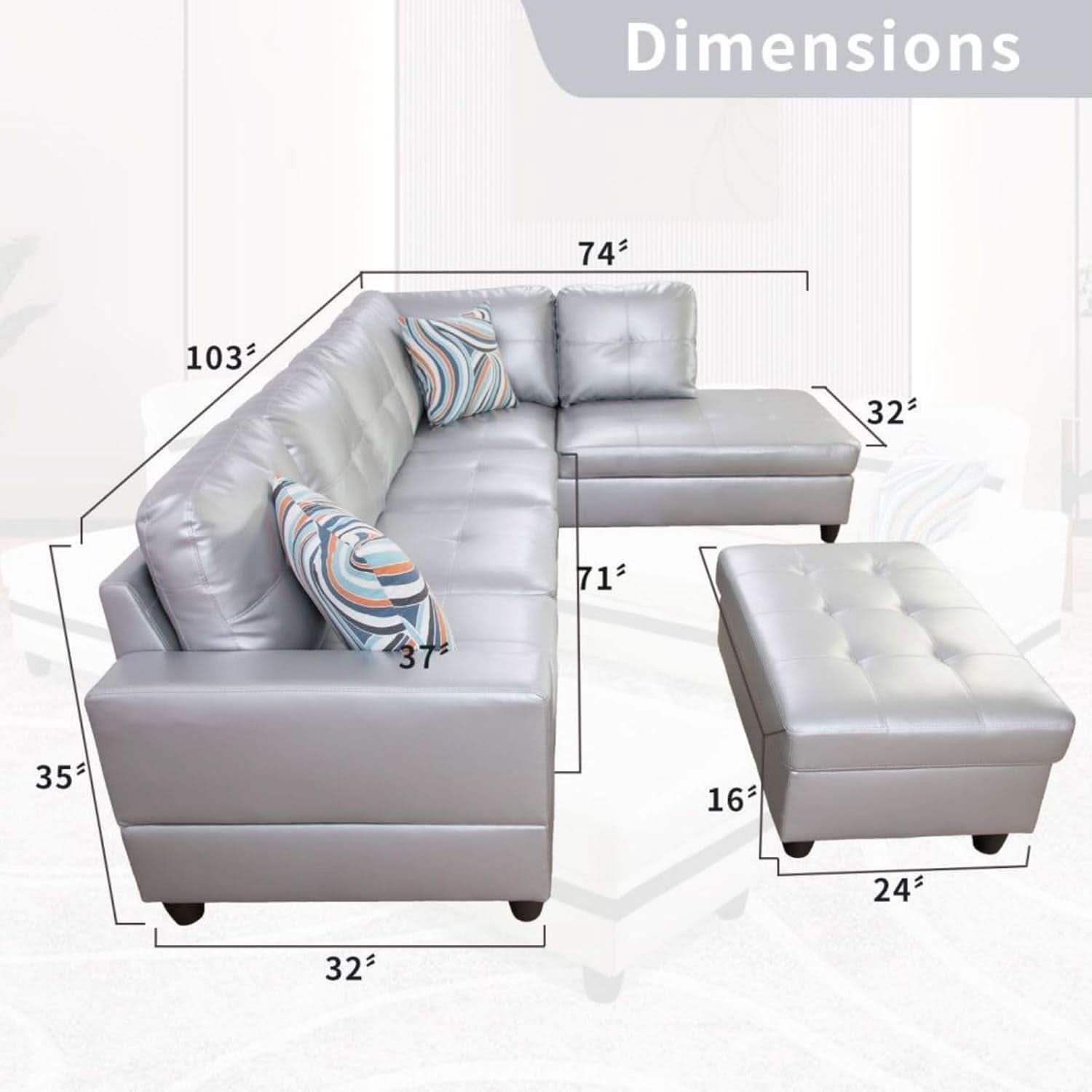 White L Shaped Sofa Set With Storage Ottoman 3 Piece