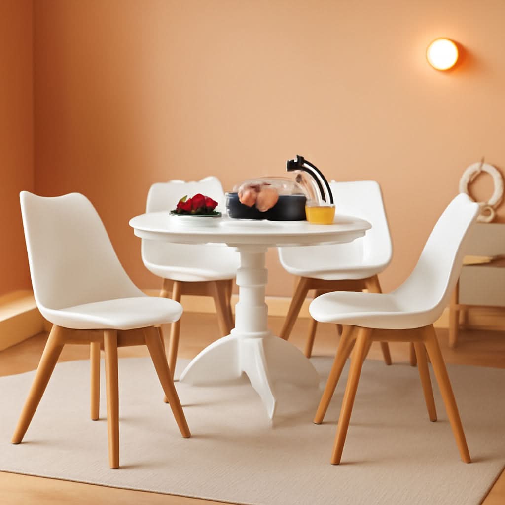 White Padded Shell Dining Chairs Set Of 4 Ergonomic Curved Back