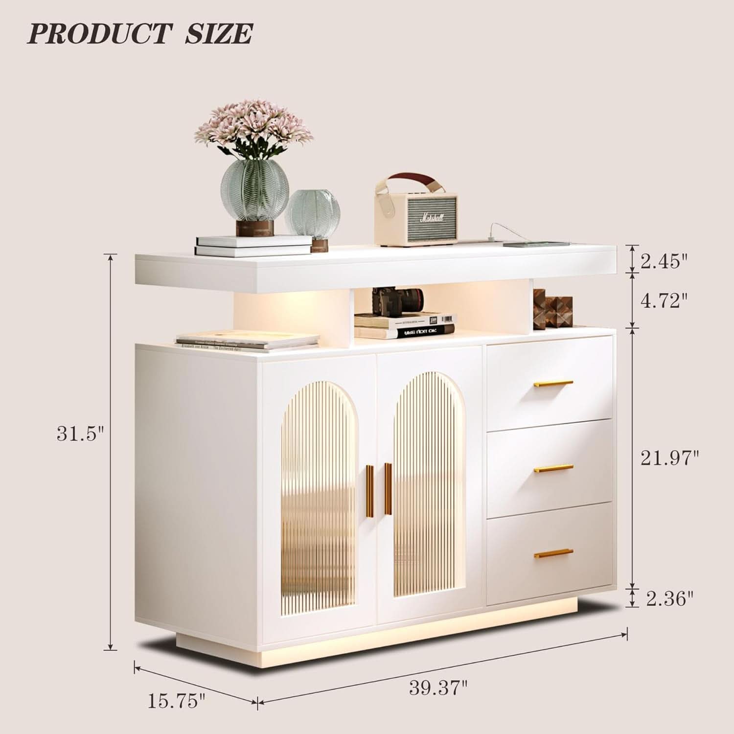 White Sideboard Buffet Cabinet With Charging Station