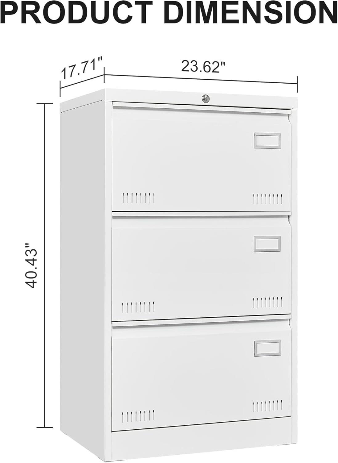 White Steel Lateral File Cabinet 3 Drawer With Lock