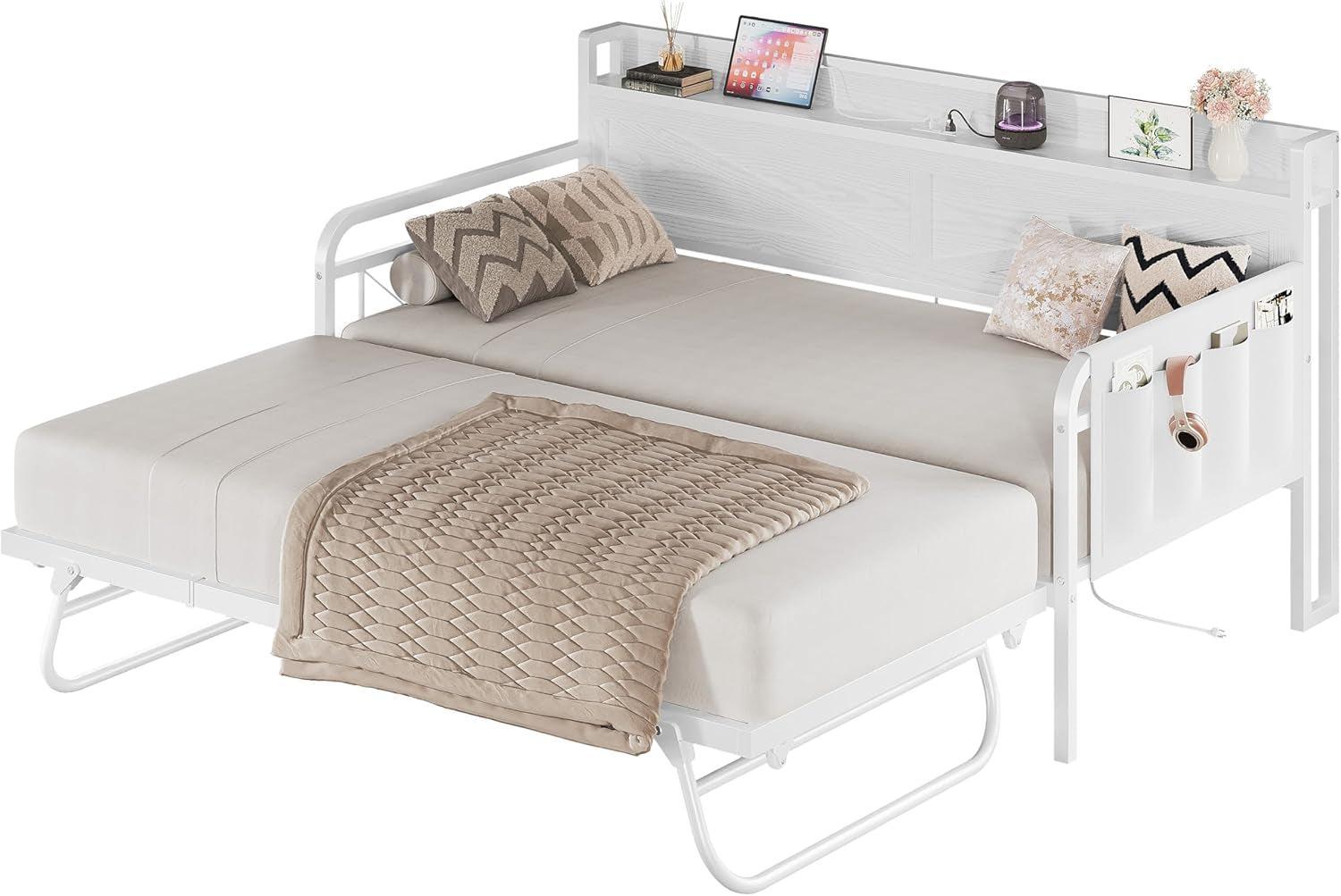 White Twin Daybed With Trundle And Storage Headboard