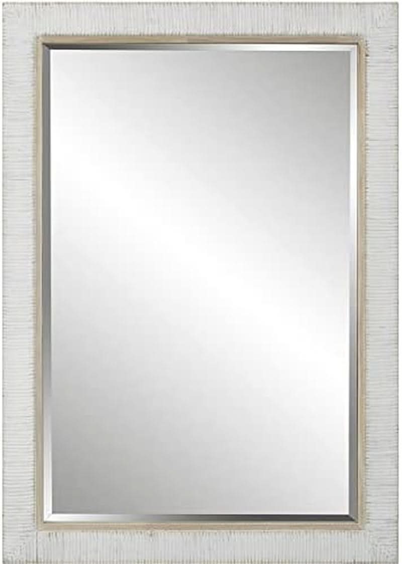 White Washed Rattan Mirror 40.75 Inch Tall 29 Inch Wide