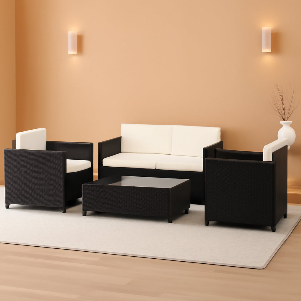 White Wicker 4 Piece Outdoor Patio Sectional Sofa Set