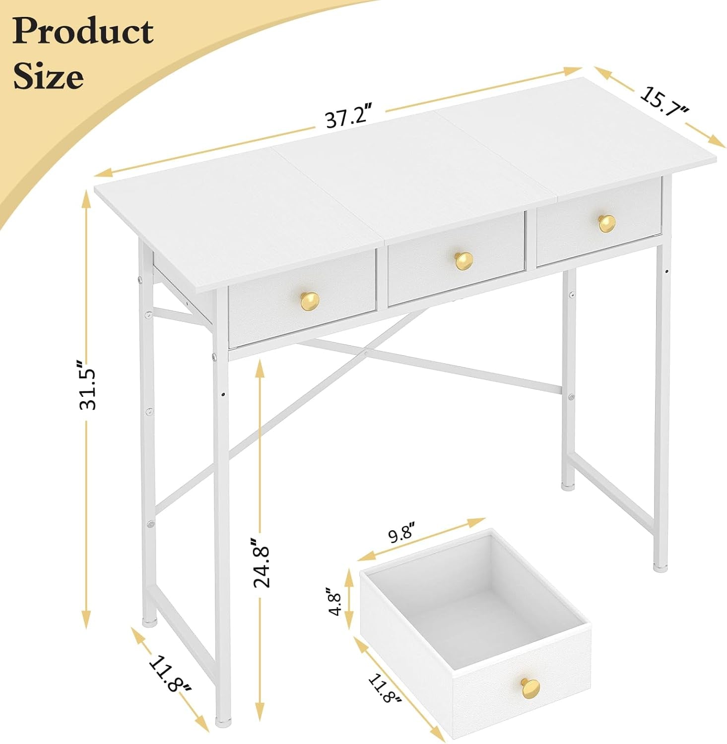 White Writing Desk With 3 Drawers For Small Spaces