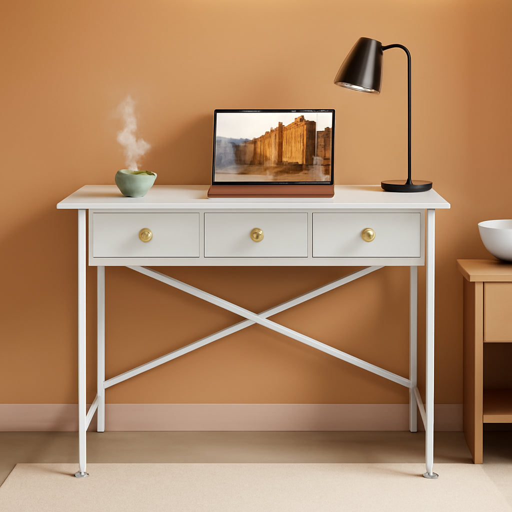 White Writing Desk With 3 Drawers For Small Spaces