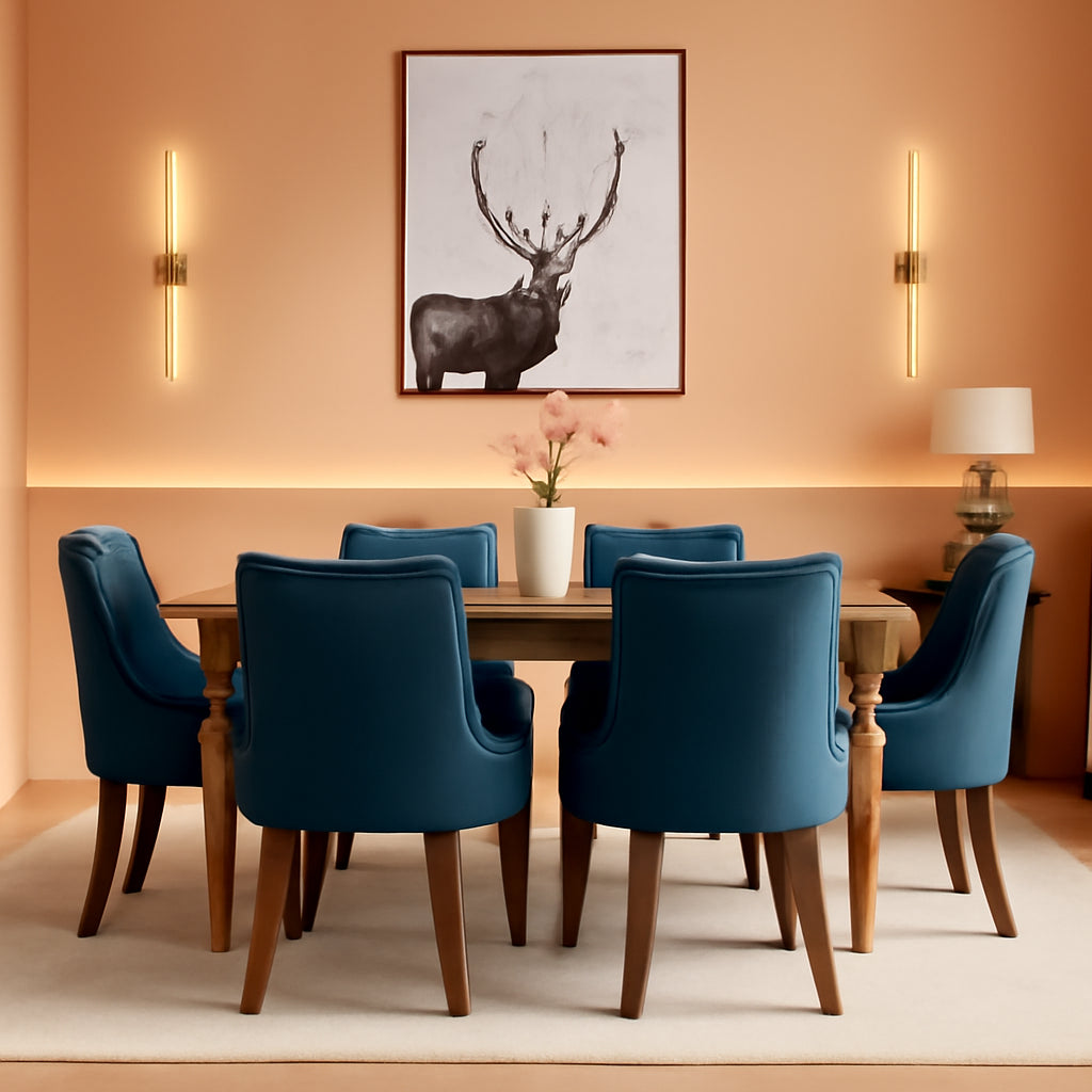 Wingback Tufted Dining Chairs Set Of 4 Walnut Finish Rubberwood Legs