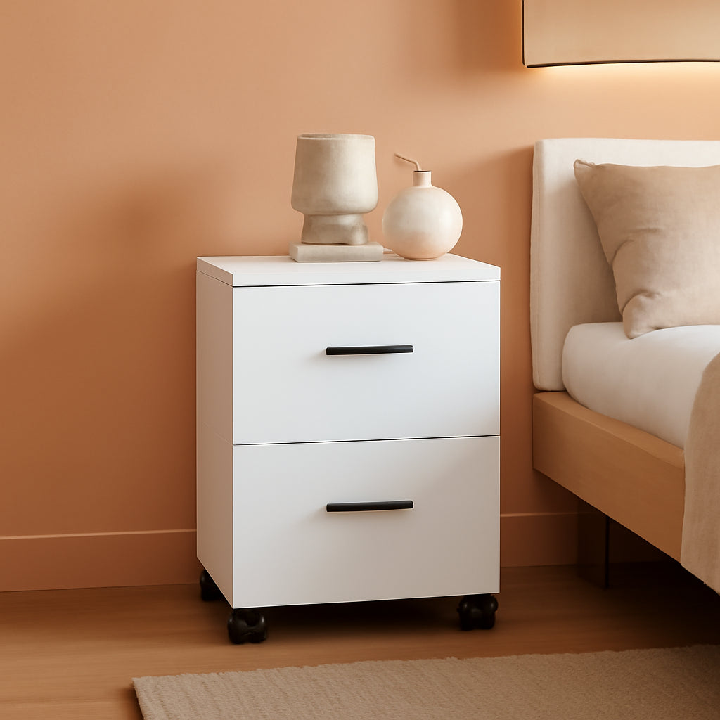 Wood 2 Drawer File Cabinet With Wheels For Home Office White