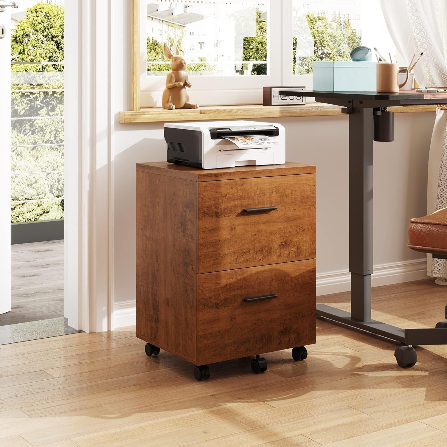 Wood File Cabinet 2 Drawer Walnut Home Office Storage