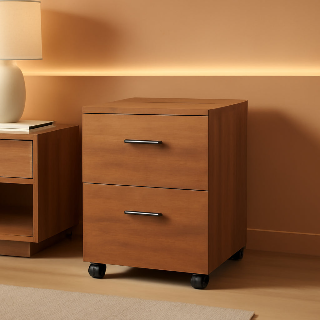 Wood File Cabinet 2 Drawer Walnut Home Office Storage