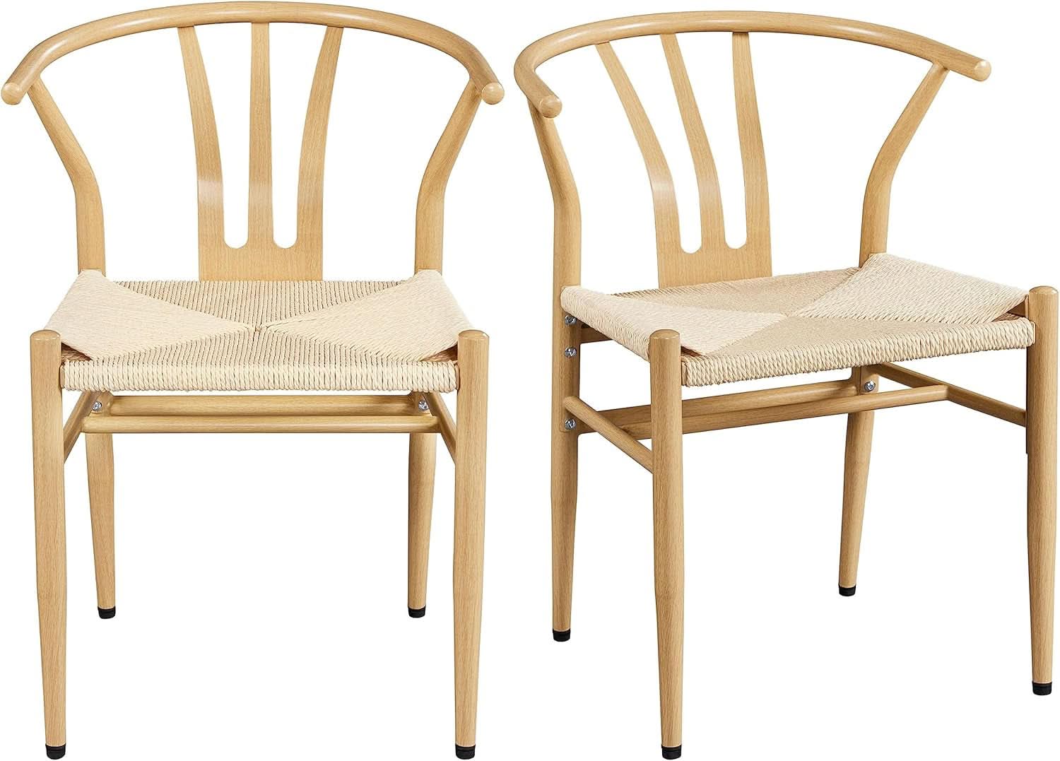 Wood Rattan Weave Dining Chairs Set Of 2 With Woven Seats