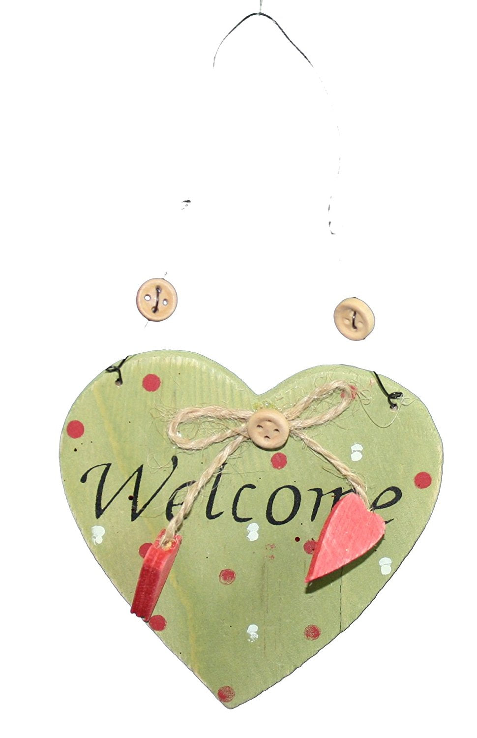 Wood Welcome Cone Heart Ornament - Green