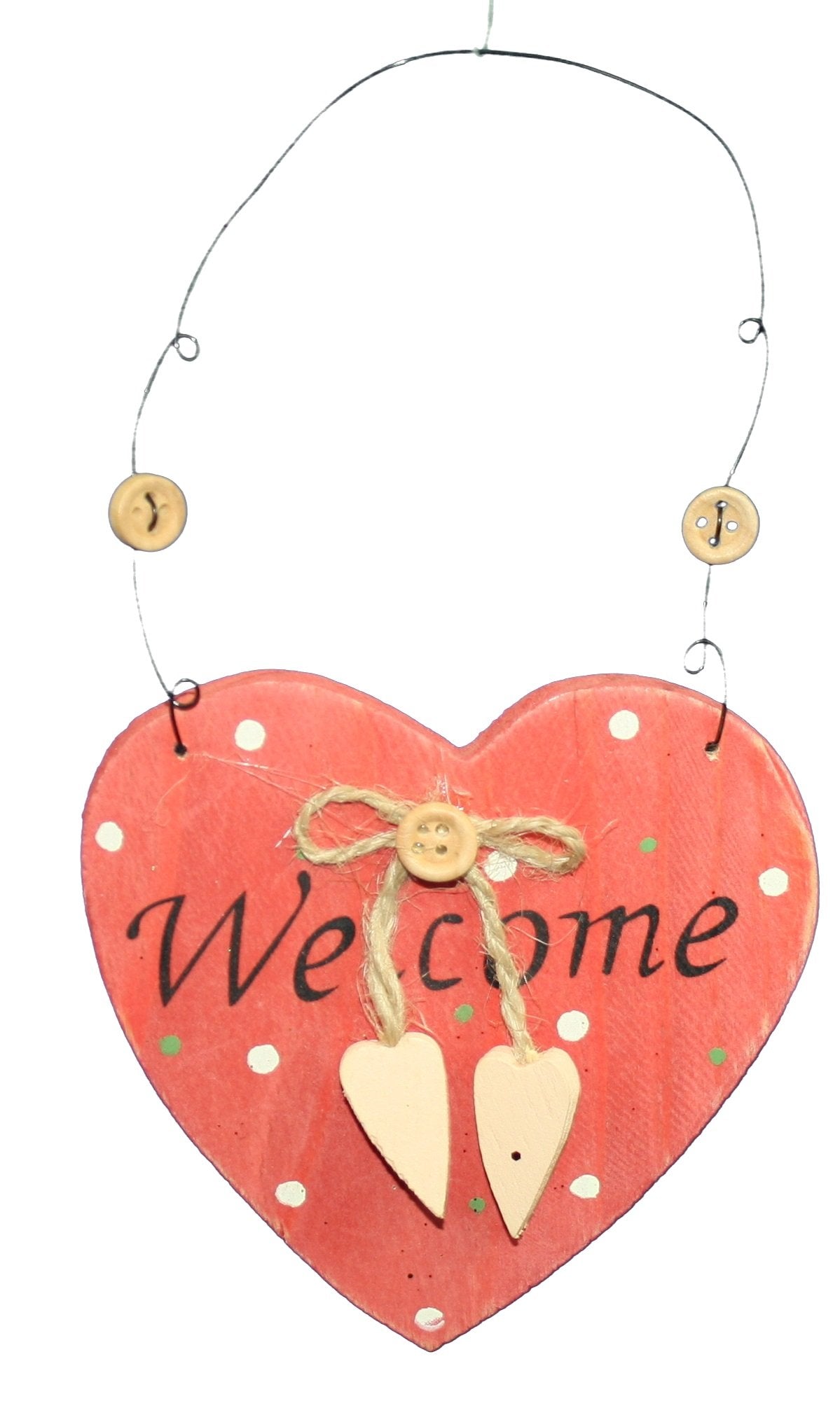Wood Welcome Cone Heart Ornament - Green