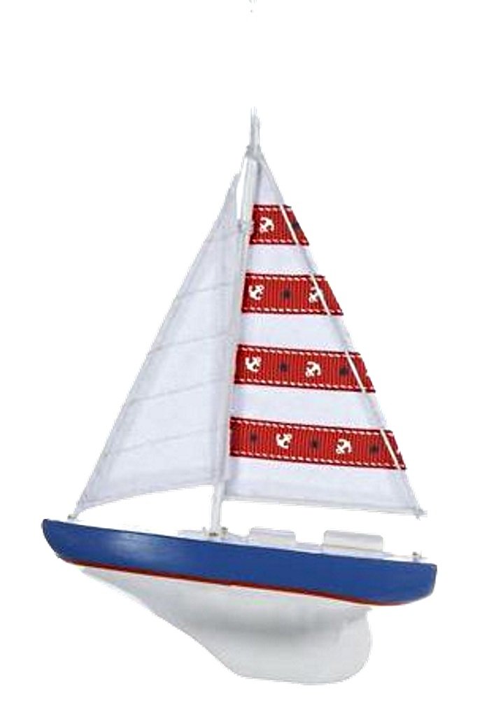 Wooden Yacht W/Sails Ornament - Red