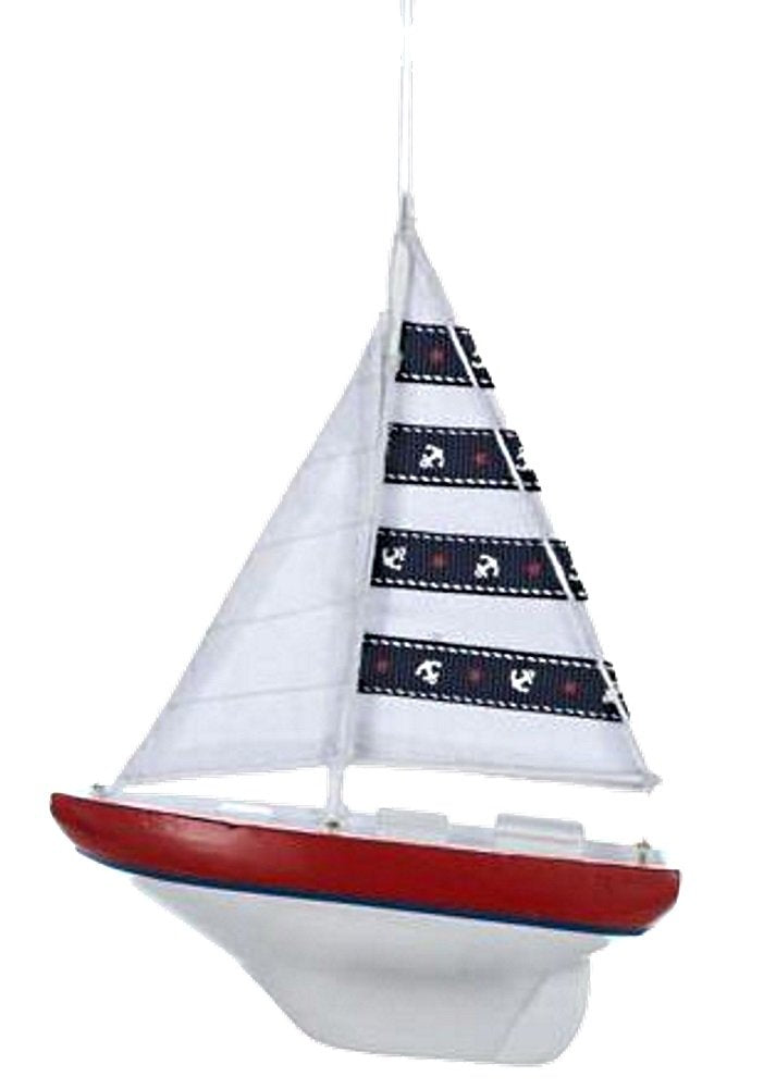 Wooden Yacht W/Sails Ornament - Red