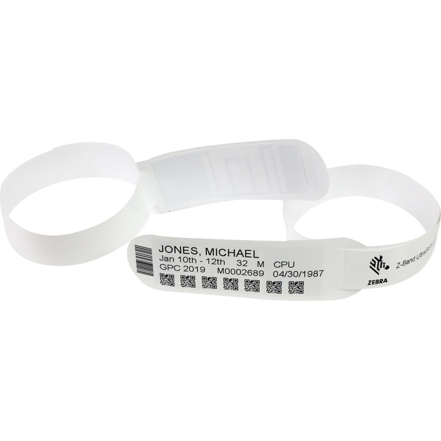 Zebra Z-Band UltraSoft Wristband Cartridge Kit (White) - 1 Width x 6 Length - Permanent Ad