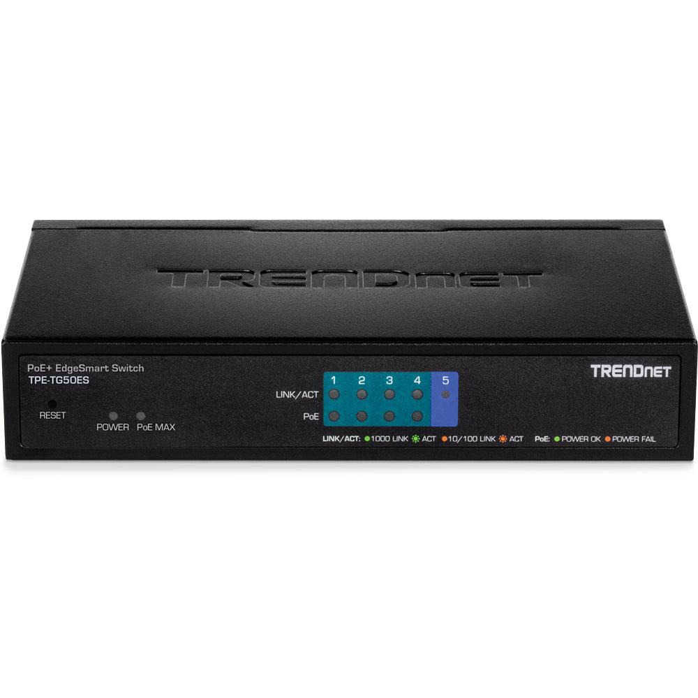 5 Port PoE+ Switch - Gigabit EdgeSmart Web Management | TRENDnet TPE-TG50ES