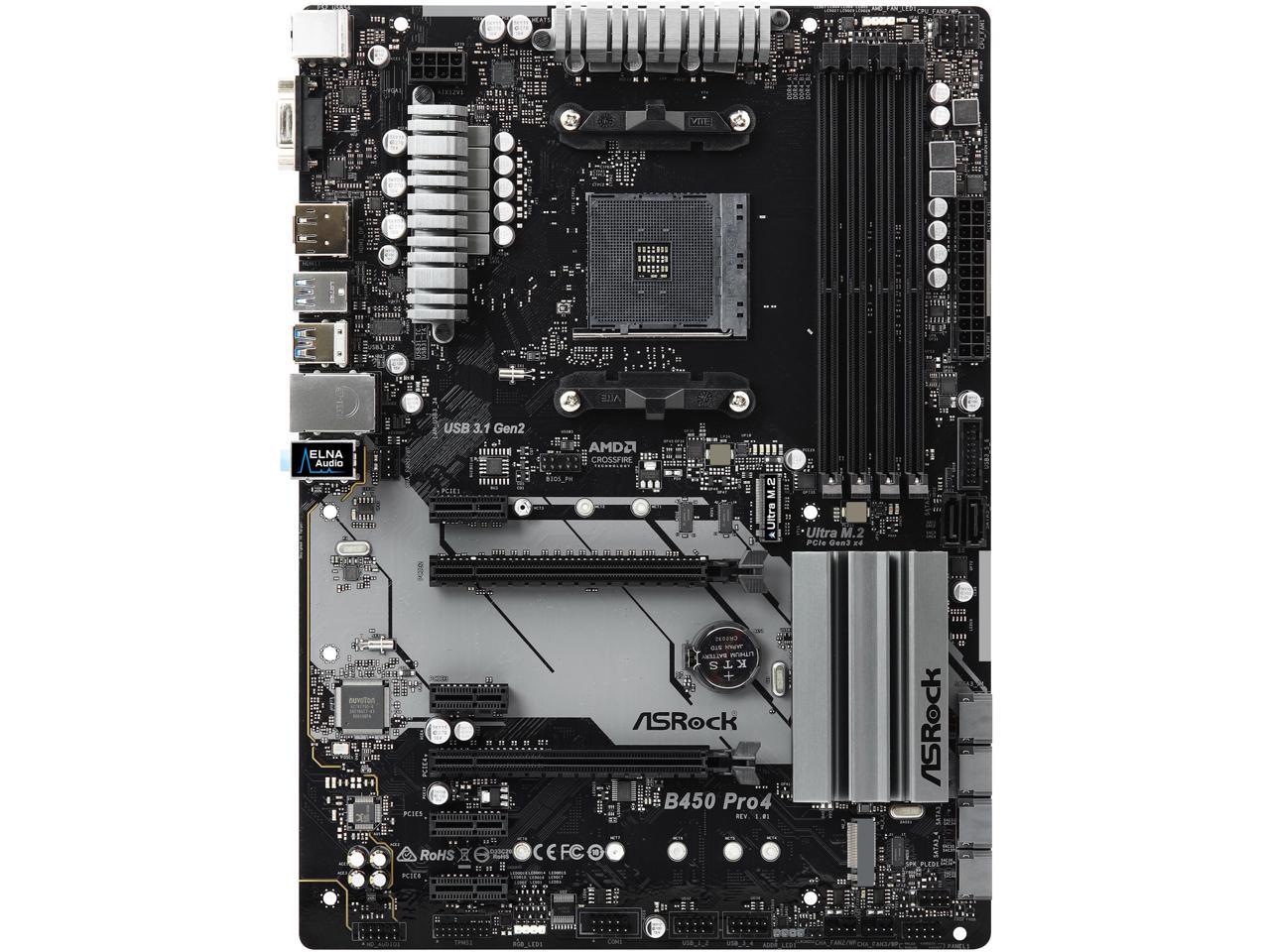 Asrock B450 Pro4 Am4 Amd Promontory B450 Sata 6Gb/S Atx Amd Motherboard