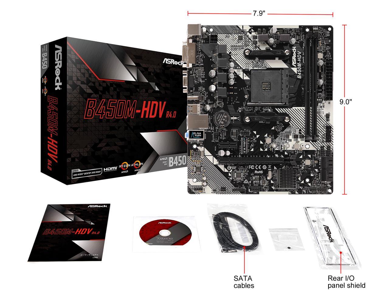 Asrock B450M-Hdv R4.0 Am4 Amd Promontory B450 Sata 6Gb/S Micro Atx Amd Motherboard