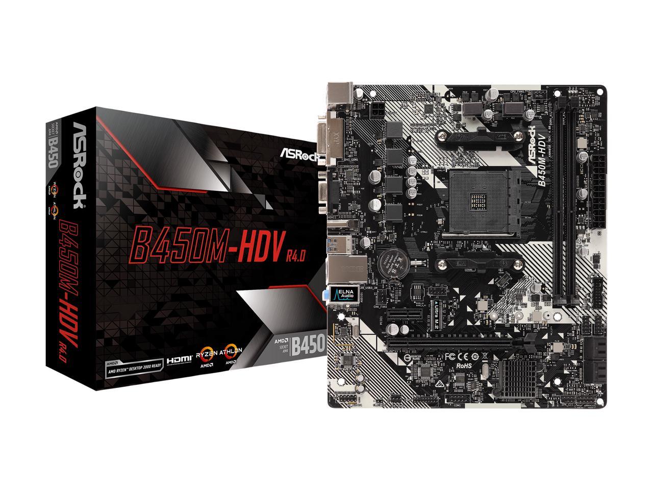 Asrock B450M-Hdv R4.0 Am4 Amd Promontory B450 Sata 6Gb/S Micro Atx Amd Motherboard