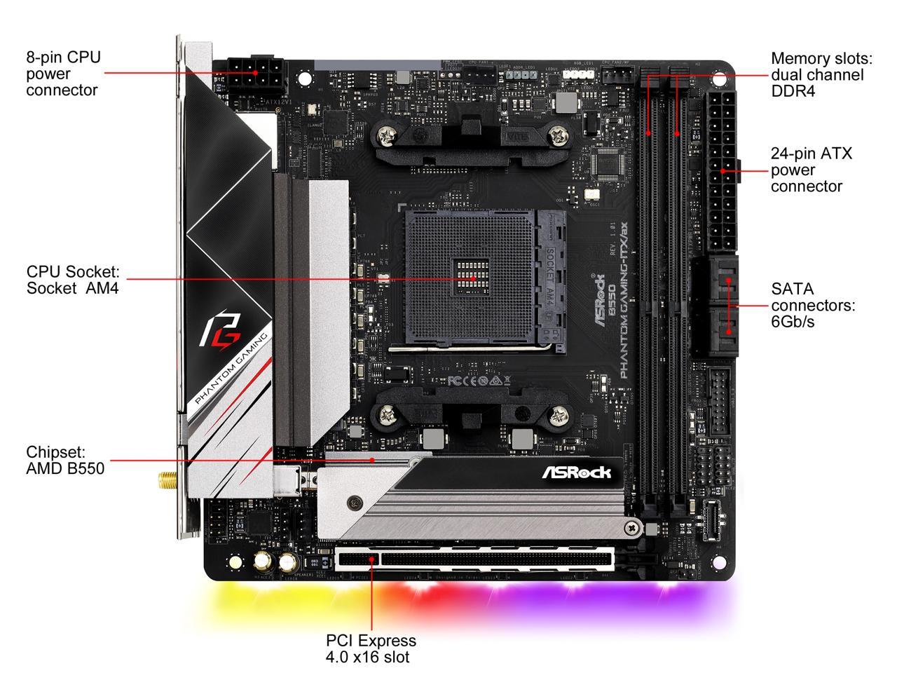 Asrock B550 Phantom Gaming-Itx/Ax Am4 Amd B550 Sata 6Gb/S Mini Itx Amd Motherboard