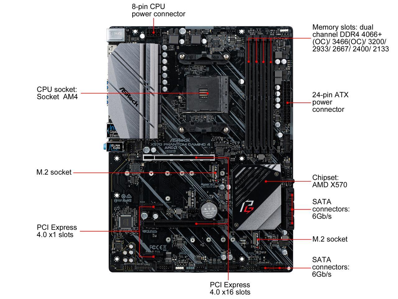 Asrock X570 Phantom Gaming 4 Am4 Amd X570 Sata 6Gb/S Atx Amd Motherboard
