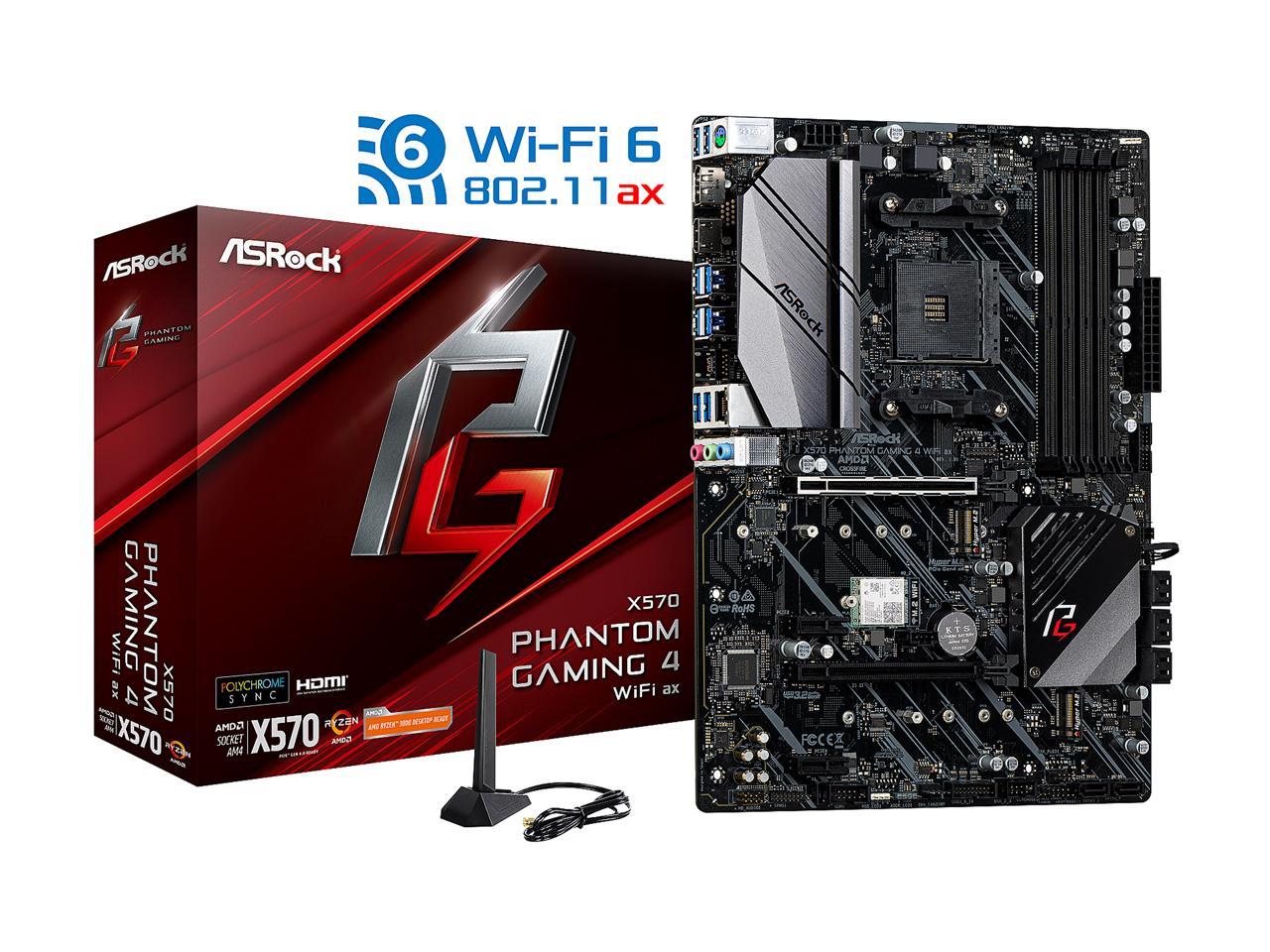 Asrock X570 Phantom Gaming 4 Wifi Ax Am4 Amd X570 Sata 6Gb/S Atx Amd Motherboard