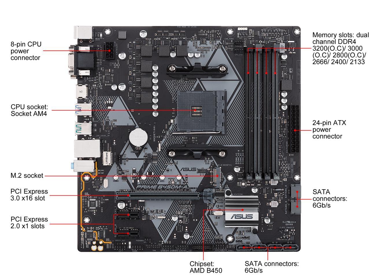 Asus Prime B450M-A/Csm Am4 Amd B450 Sata 6Gb/S Usb 3.1 Hdmi Micro Atx Amd Motherboard