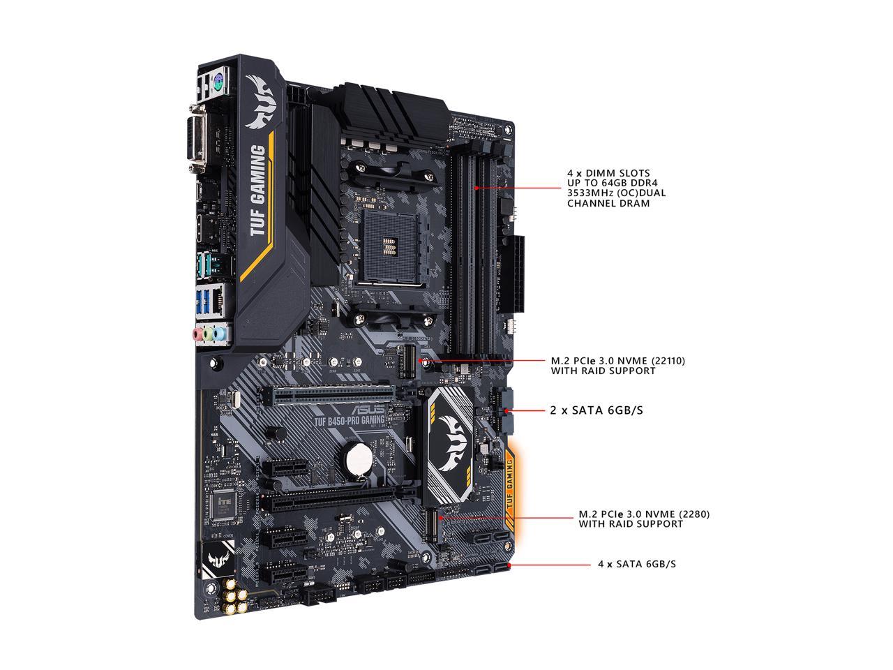 Asus Tuf B450-Pro Gaming Am4 Amd B450 Sata 6Gb/S Atx Amd Motherboard