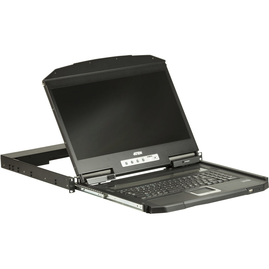 ATEN 1U Ultra Short Depth Single Rail WideScreen LCD Console (USB / HDMI)-TAA Compliant CL3700NW