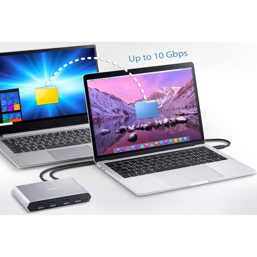 ATEN 2-Port USB-C Gen 2 Sharing Switch with Power Pass-through US3342
