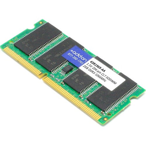 AddOn AA1333D3S9/2G x1 Lenovo 43R1969 Compatible 2GB DDR3-1066MHz Unbuffered Dual Rank 1.5V 204-pin CL7 SODIMM 43R1969-AA