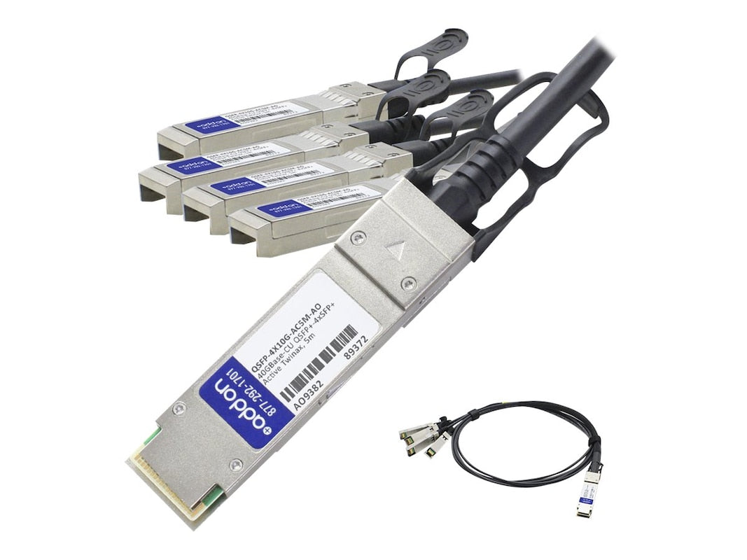 AddOn Cisco Compatible TAA Compliant 40GBase-CU QSFP+ to 4xSFP+ Direct Attach Cable (Active Twinax, 5m) QSFP-4X10G-AC5M-AO