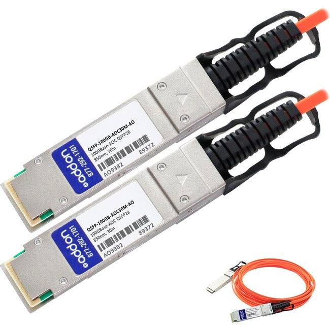 AddOn MSA and TAA Compliant 100GBase-AOC QSFP28 to QSFP28 Direct Attach Cable (850nm, MMF, 30m) QSFP-100GB-AOC30M-AO