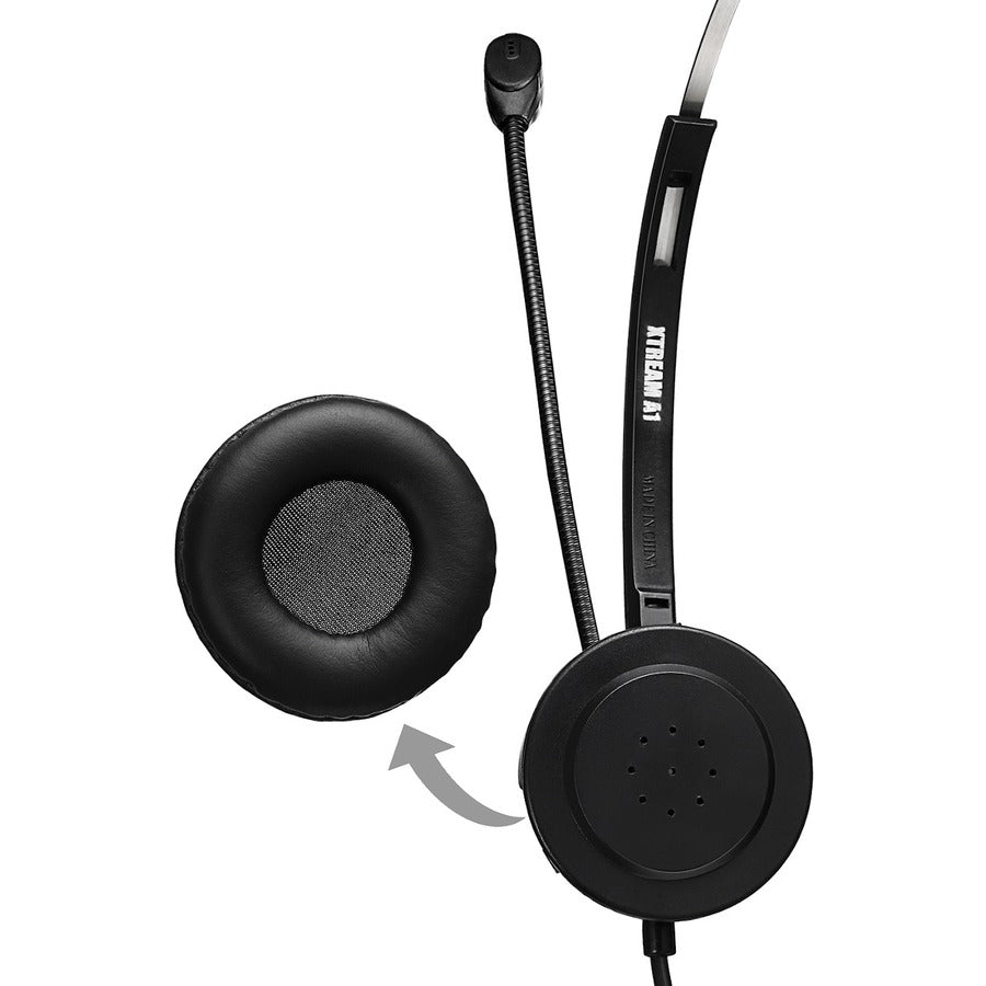 Adesso USB Single-Sided Headset with Adjustable Microphone- Noise Cancelling- Mono - USB - Wired - Over-the-head - 6 ft Cable -, Omni-directional Microphone - Black XTREAM P1