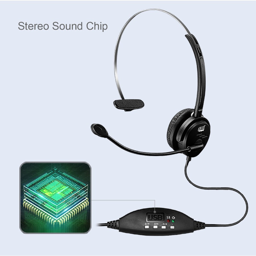 Adesso USB Single-Sided Headset with Adjustable Microphone- Noise Cancelling- Mono - USB - Wired - Over-the-head - 6 ft Cable -, Omni-directional Microphone - Black XTREAM P1
