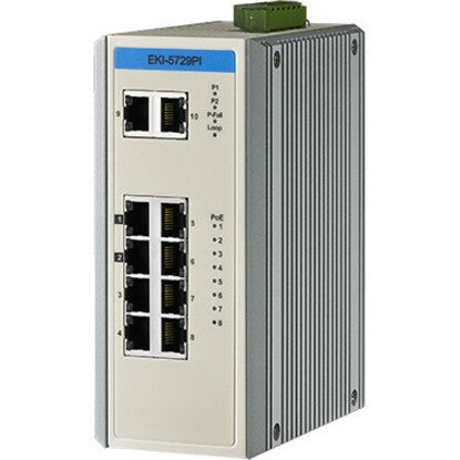 Advantech 8GE PoE+2G Unmanaged Ethernet Switch, IEEE802.3af/at, E-Mark, 12V~24VDC, -40~75? EKI-5729PI-AE