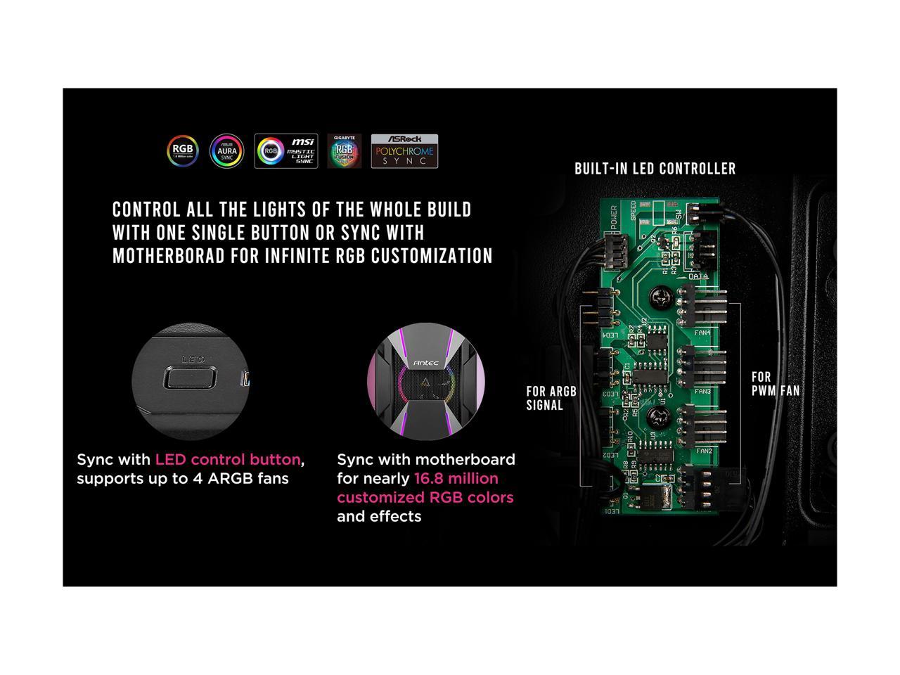 Antec Dark Avenger Da601 E-Atx Mid Tower Case/Argb Motherboard Sync/Tempered Glass/Prizm 120 Argb Fan Included