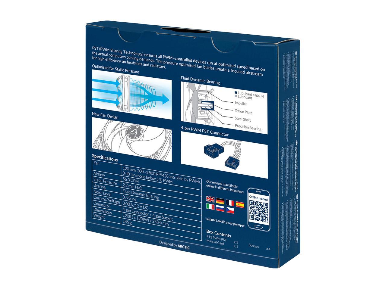 Arctic P12 Pwm Pst (Black/Transparent) - Pressure-Optimised 120 Mm Fan With Pwm And Pst (Pwm Sharing Technology)